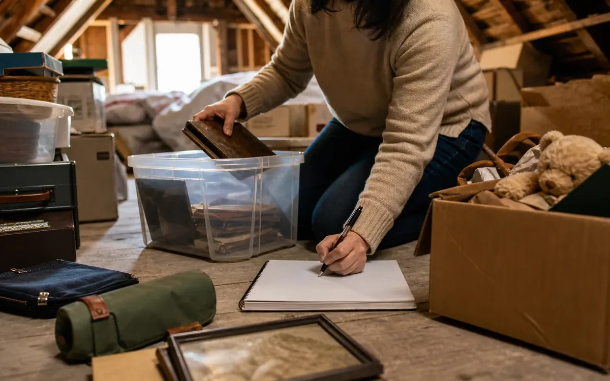 Hands organizing household items while planning why should attic contents usually come before insulation removal?