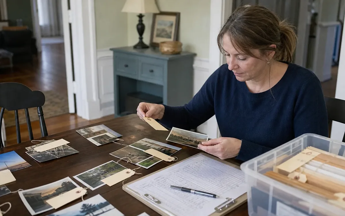 Household items arranged for the next step in how do you match tags, photographs, and records?
