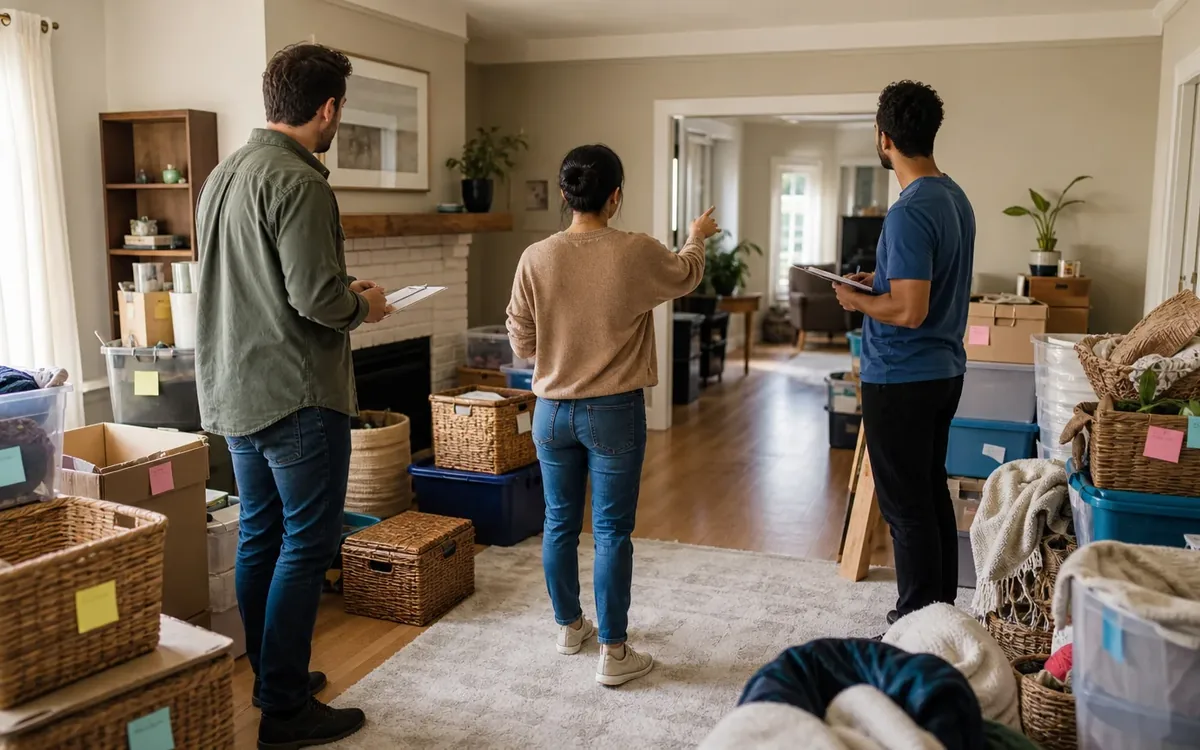Labeled household belongings and a clear room path for what may a practical cleanout or move team discuss?