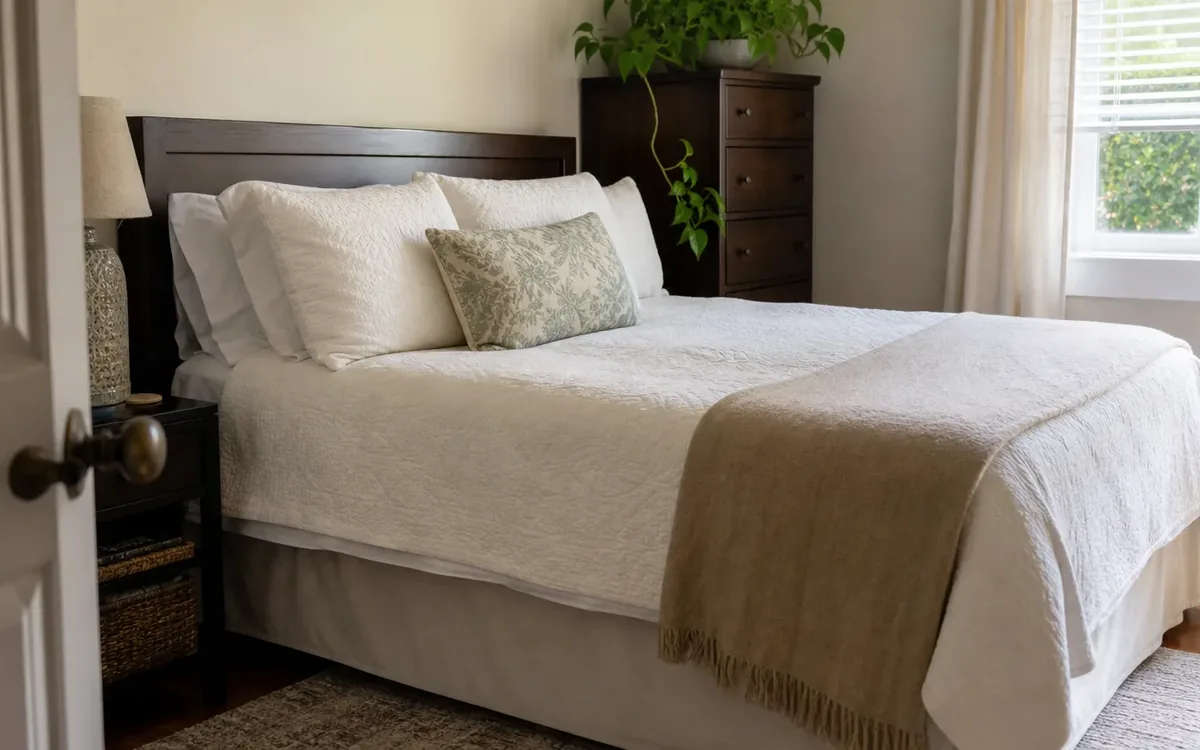 Hands organizing household items while planning start with bed size, not the linen closet