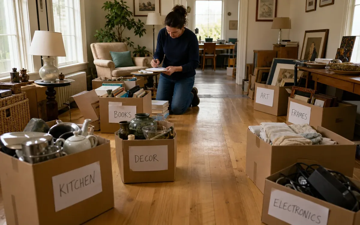 Labeled household belongings and a clear room path for how should mixed household contents be divided?