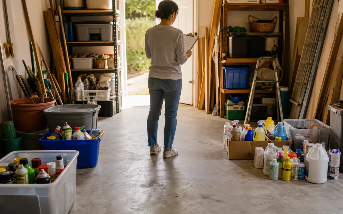 Labeled household belongings and a clear room path for 4. how should chemicals and restricted items be handled?