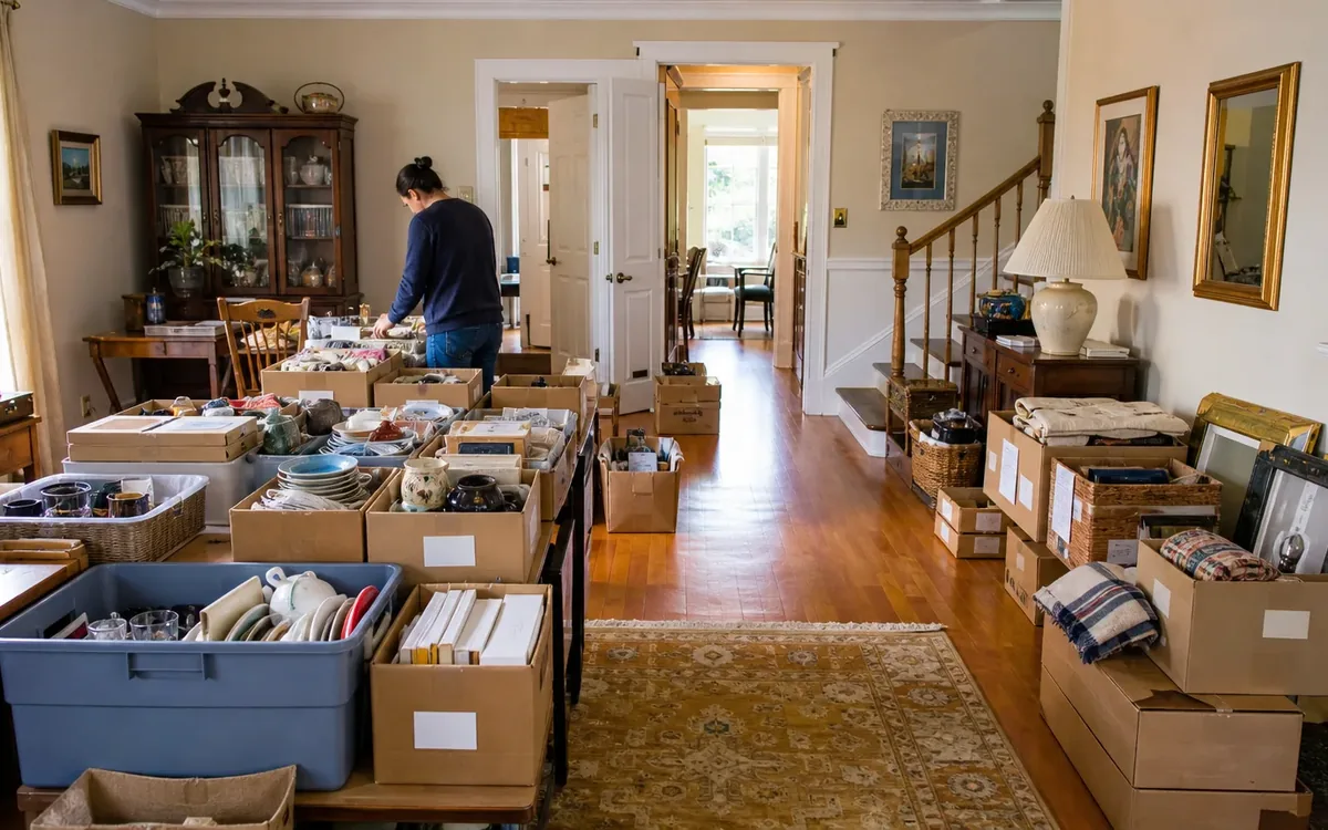 Labeled household belongings and a clear room path for what makes a useful online auction listing?