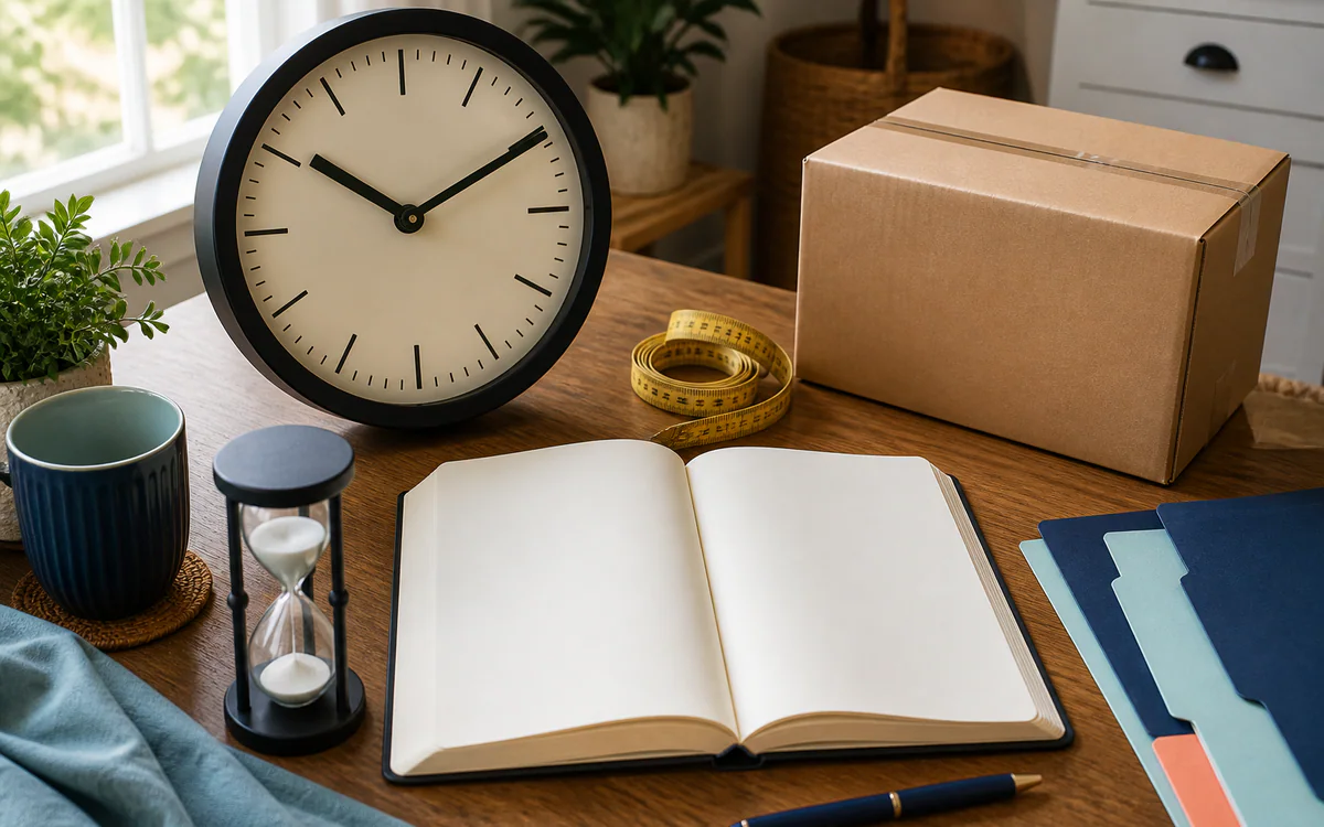 Labeled moving boxes beside a household checklist for a Charleston, SC guide answering "How much do senior move managers charge per hour"
