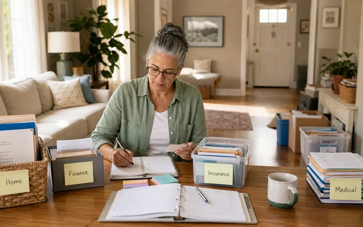 Labeled household belongings and a clear room path for how do you gather records without stalling the downsizing project?