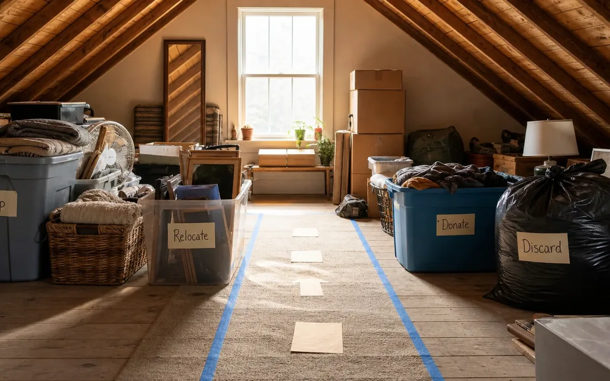 Labeled household belongings and a clear room path for when should you stop and call a specialist?