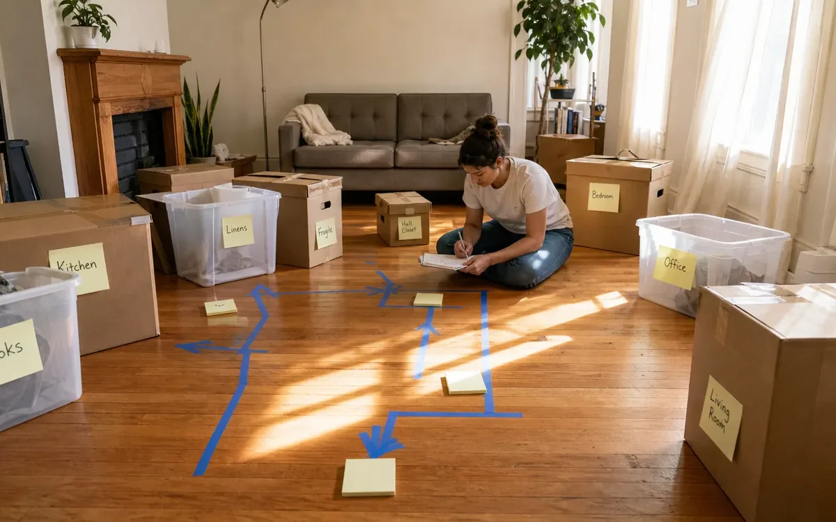 Labeled household belongings and a clear room path for use a documented decision sequence
