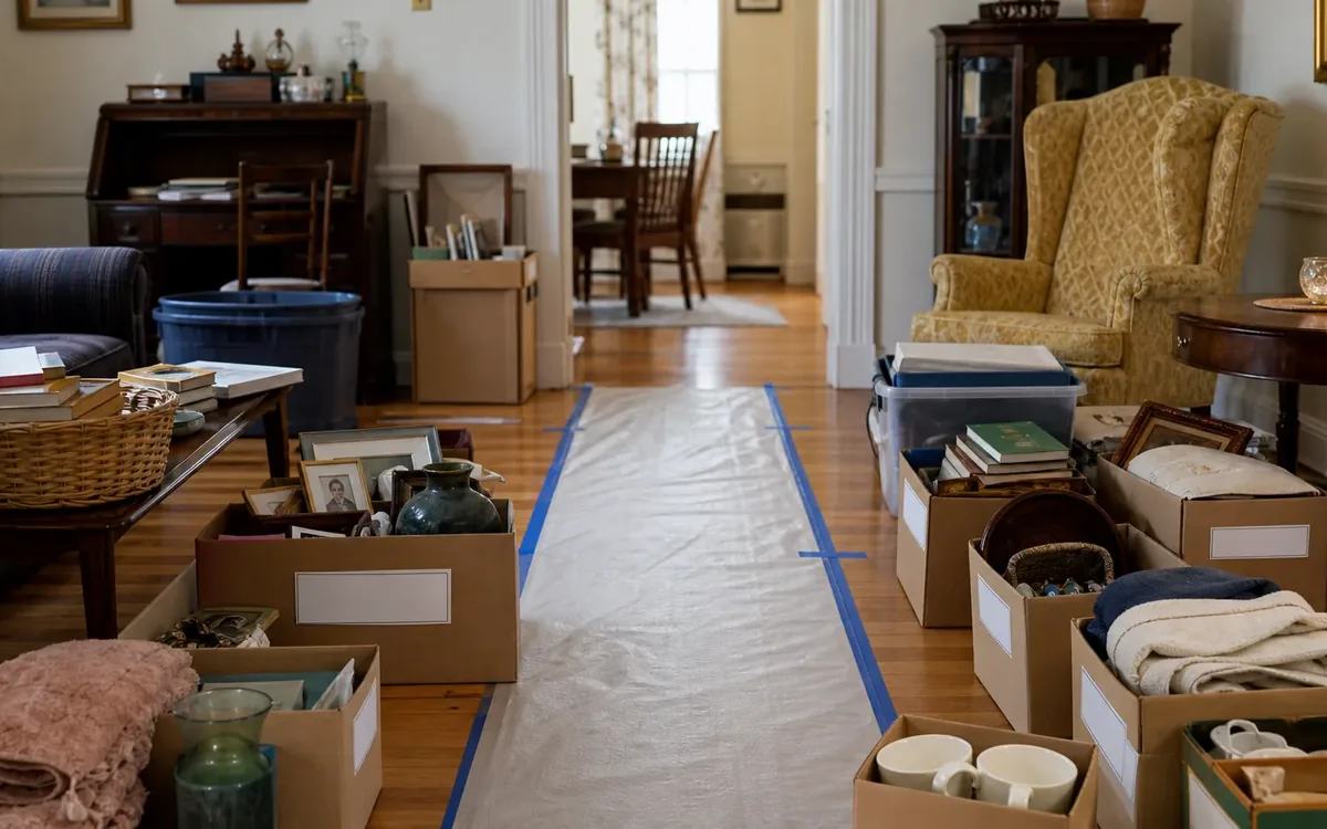 Labeled household belongings and a clear room path for how should access to the estate property be controlled?