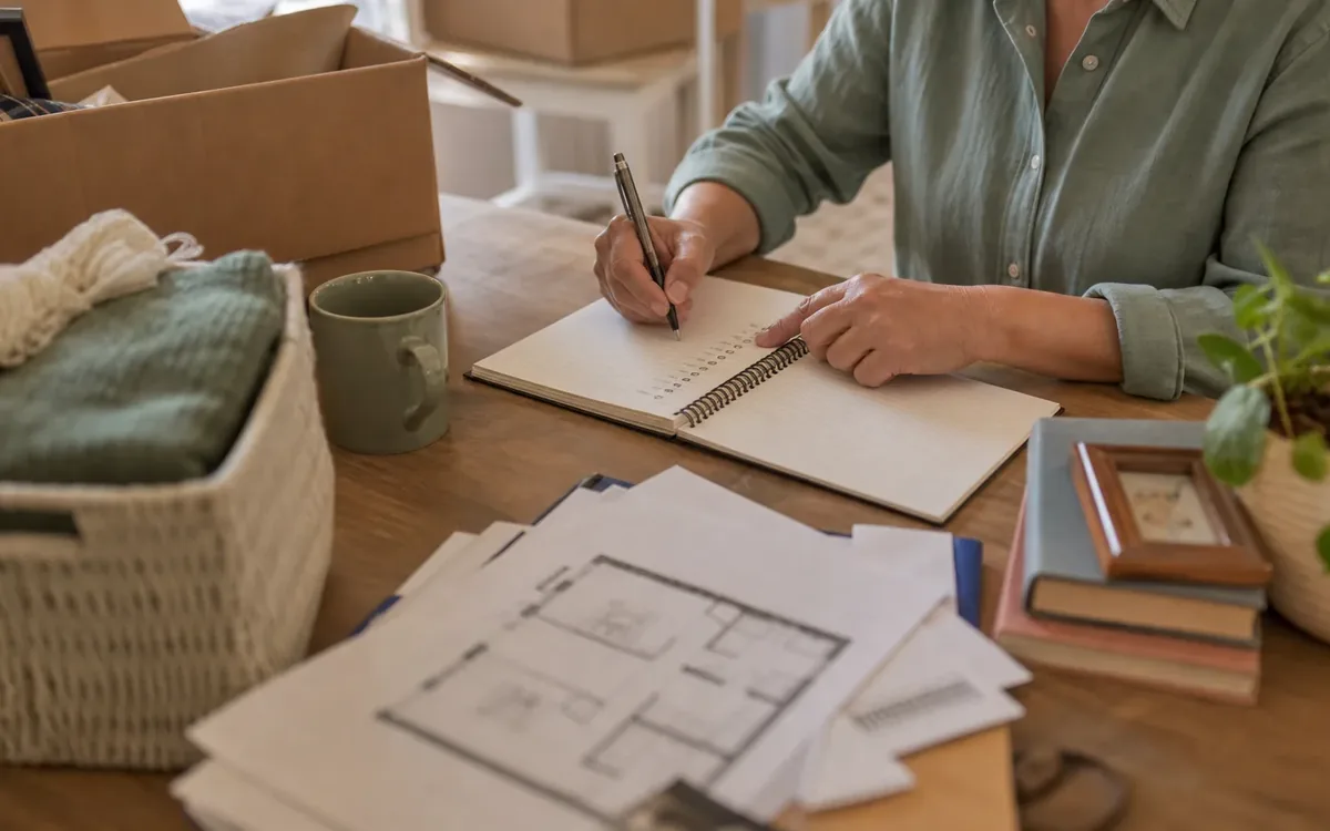 Hands organizing household items while planning what information do you need from the new home?