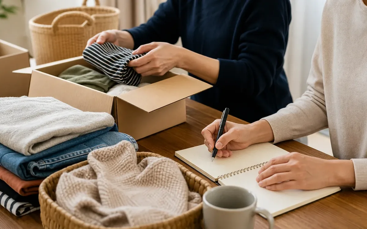 Hands organizing household items while planning what should the household decide first?