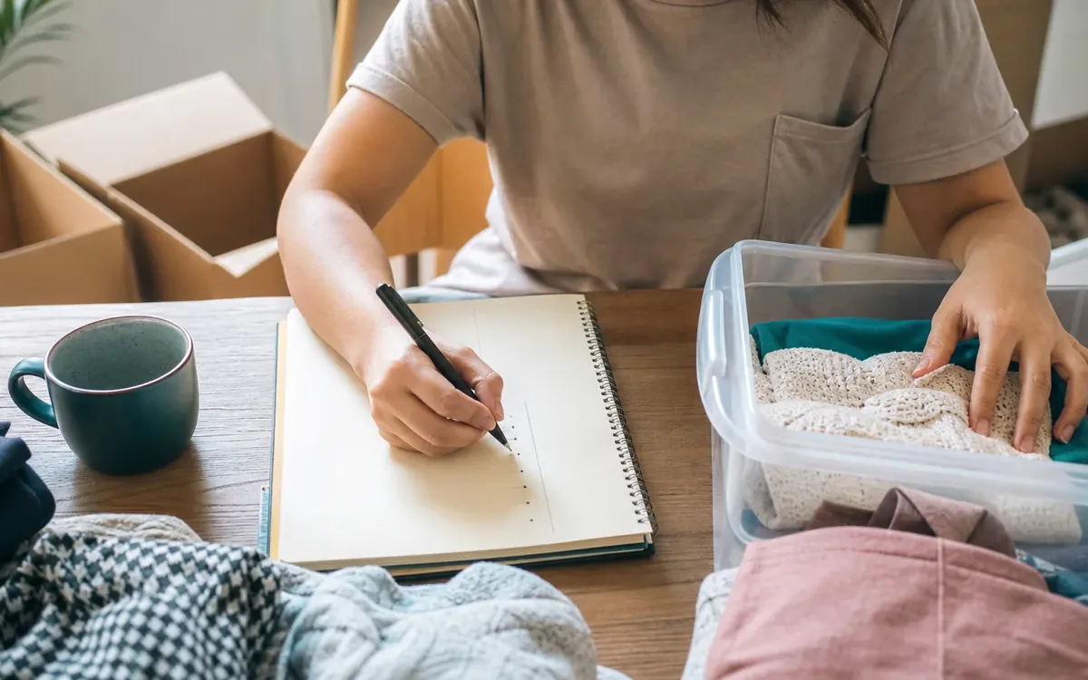 Hands organizing household items while planning build one master room map
