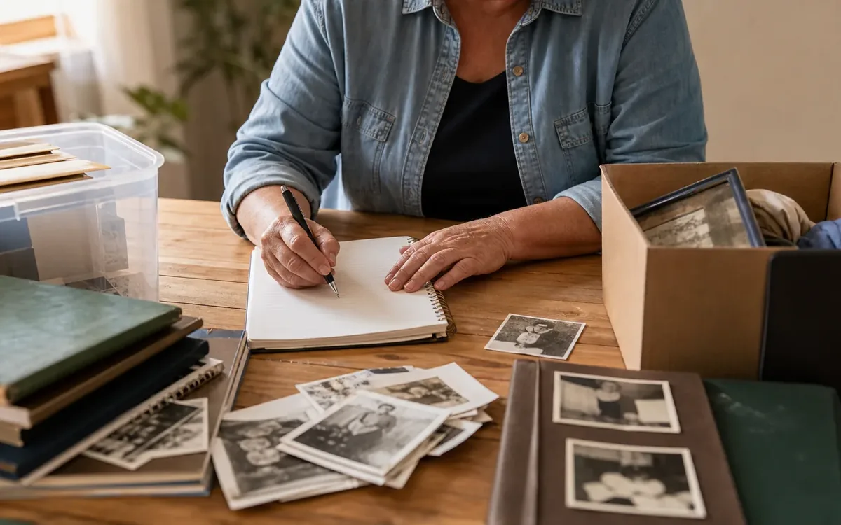 Hands organizing household items while planning what should you do before sorting individual photos?