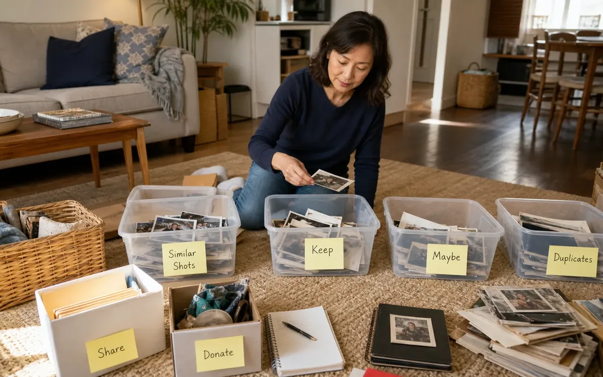 Labeled household belongings and a clear room path for how can you reduce duplicates without losing the story?