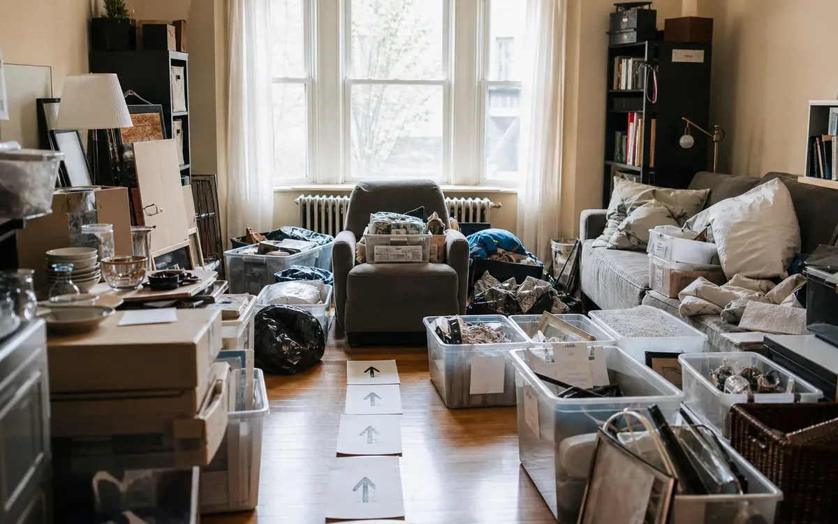 Labeled household belongings and a clear room path for build a record that follows each major decision