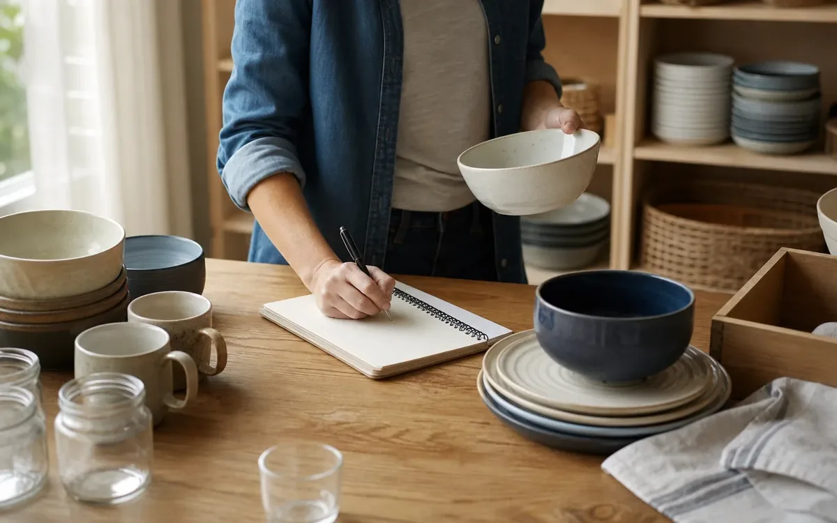 Hands organizing household items while planning build an inventory before opening every cabinet