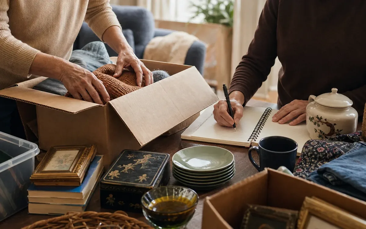 Hands organizing household items while planning what should be decided before sorting begins?