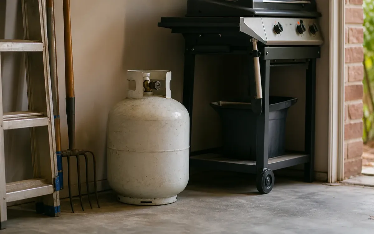 Hands organizing household items while planning where are propane cylinders commonly found on an estate property?