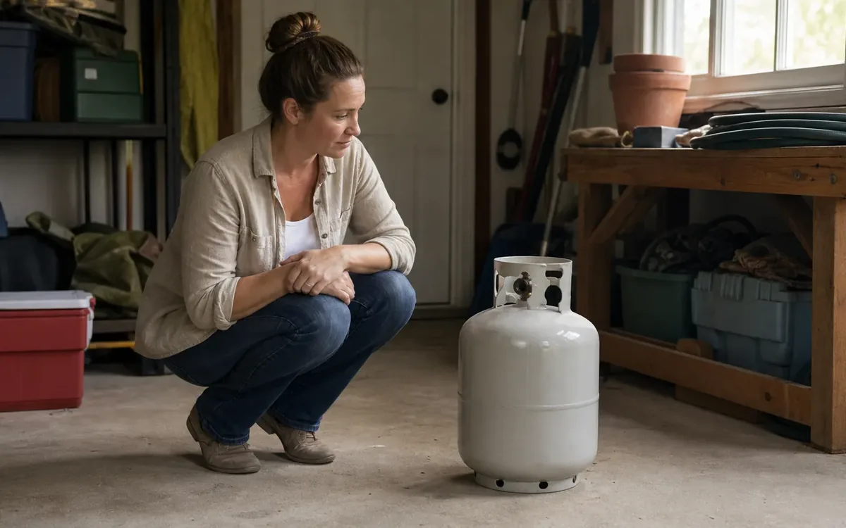 Household items arranged for the next step in what should you do if a cylinder appears damaged or is leaking?