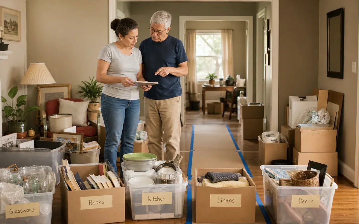 Labeled household belongings and a clear room path for what can a practical cleanout or move team discuss?