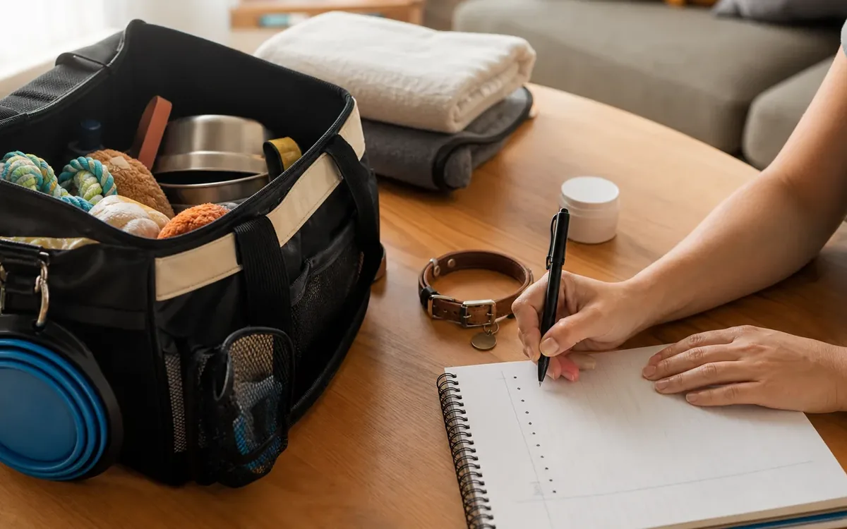 Hands organizing household items while planning build a portable showing kit