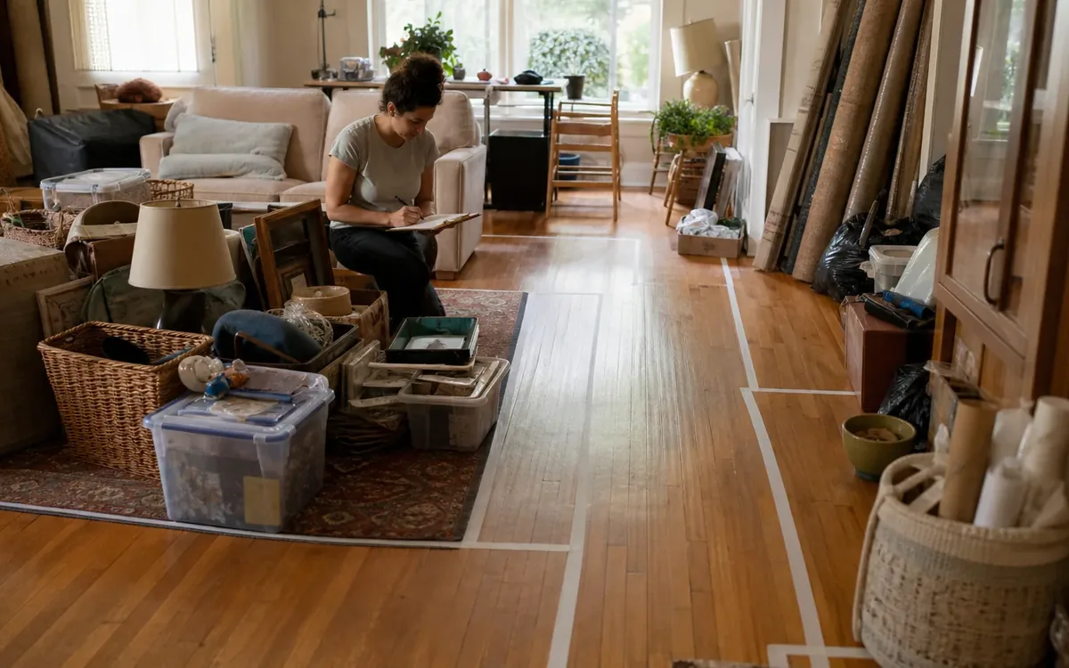 Labeled household belongings and a clear room path for how should fragile floors be marked and protected?