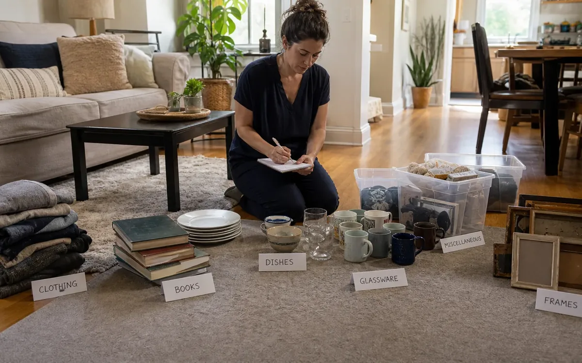 Labeled household belongings and a clear room path for how do you distinguish ordinary wear from significant damage?
