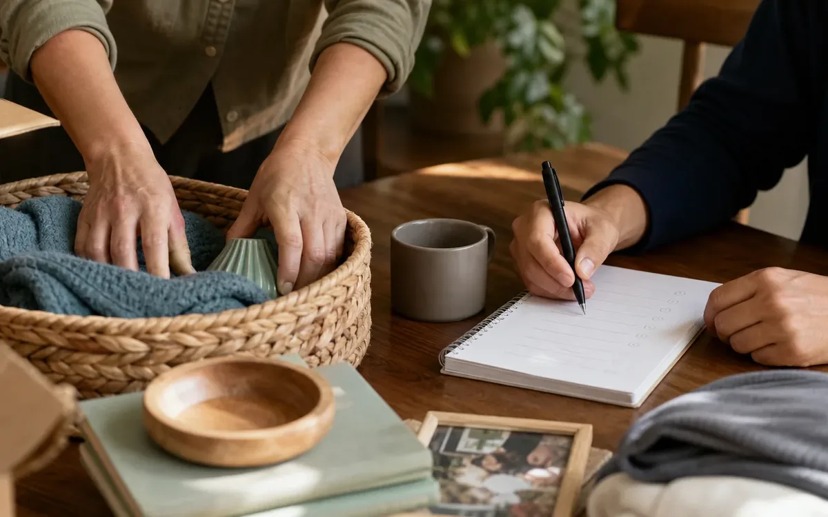 Hands organizing household items while planning who actually has authority to approve the work?