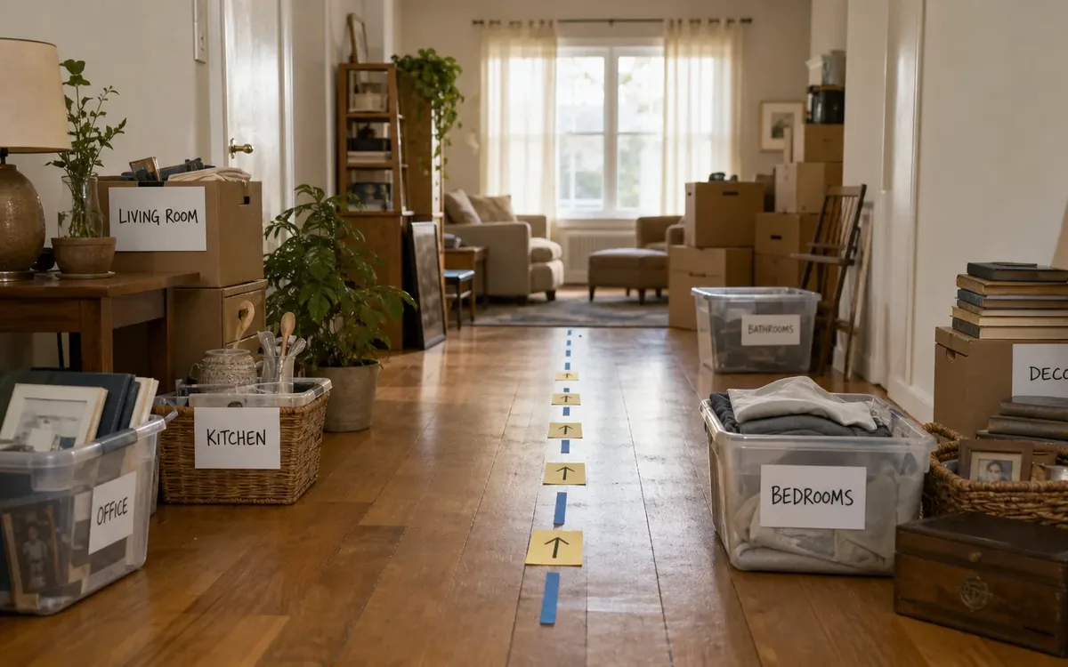 Labeled household belongings and a clear room path for how should keys be handed to a cleanout or move team?