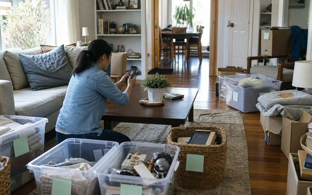 Labeled household belongings and a clear room path for how do you take cleanup photos that remain useful?