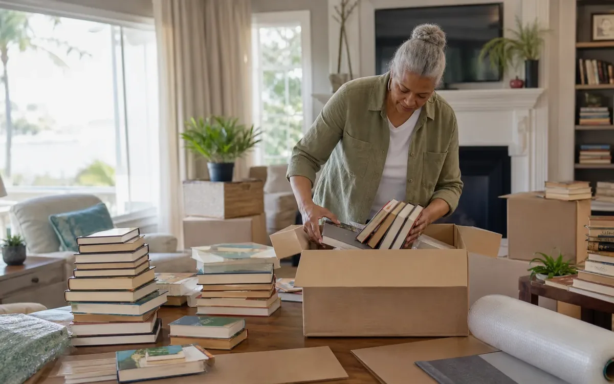 Household planning scene for How to Pack Books for Long-Term Storage During Downsizing in South Carolina