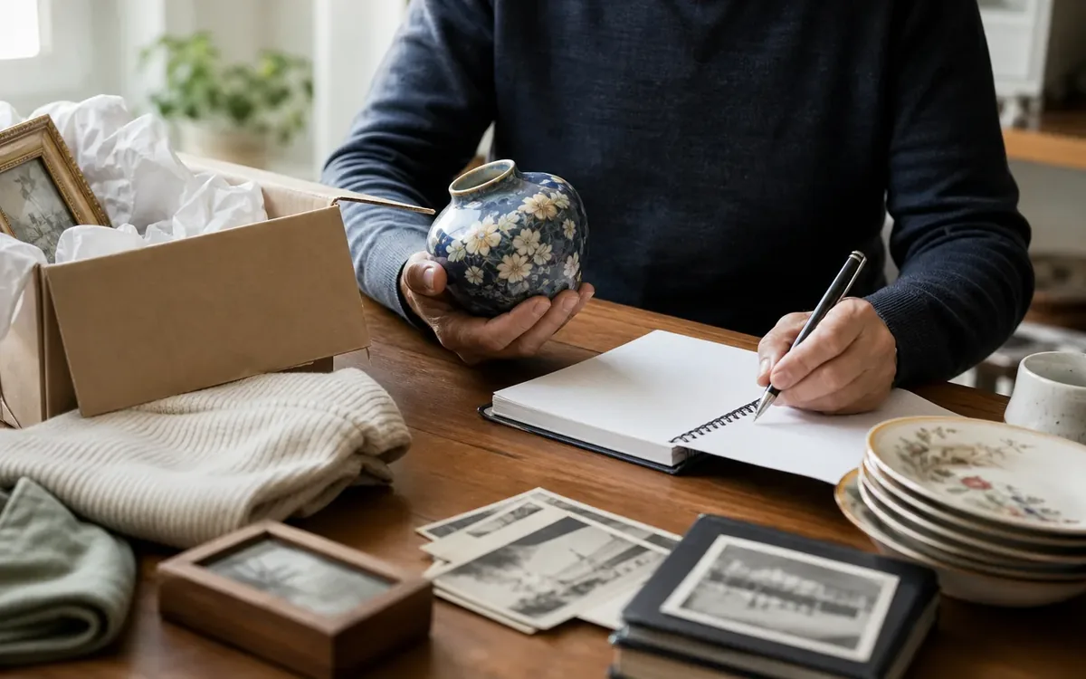 Hands organizing household items while planning how should you photograph each room?