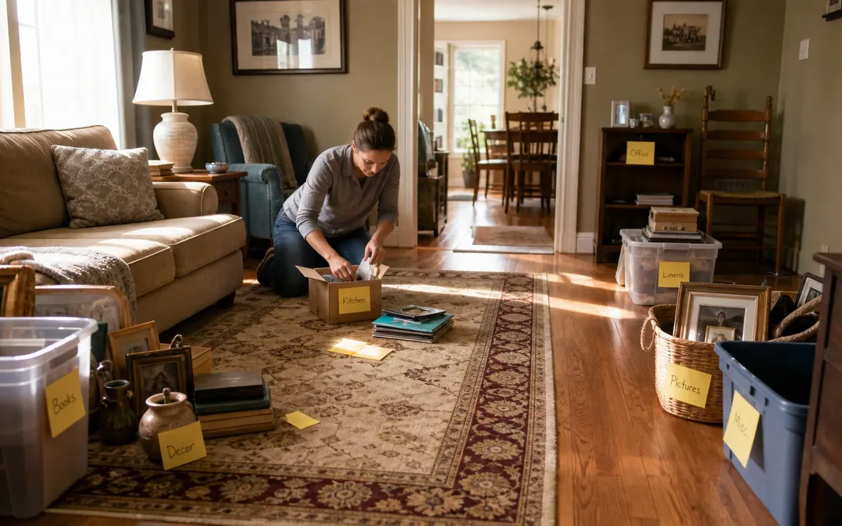 Labeled household belongings and a clear room path for what information belongs in the inventory?