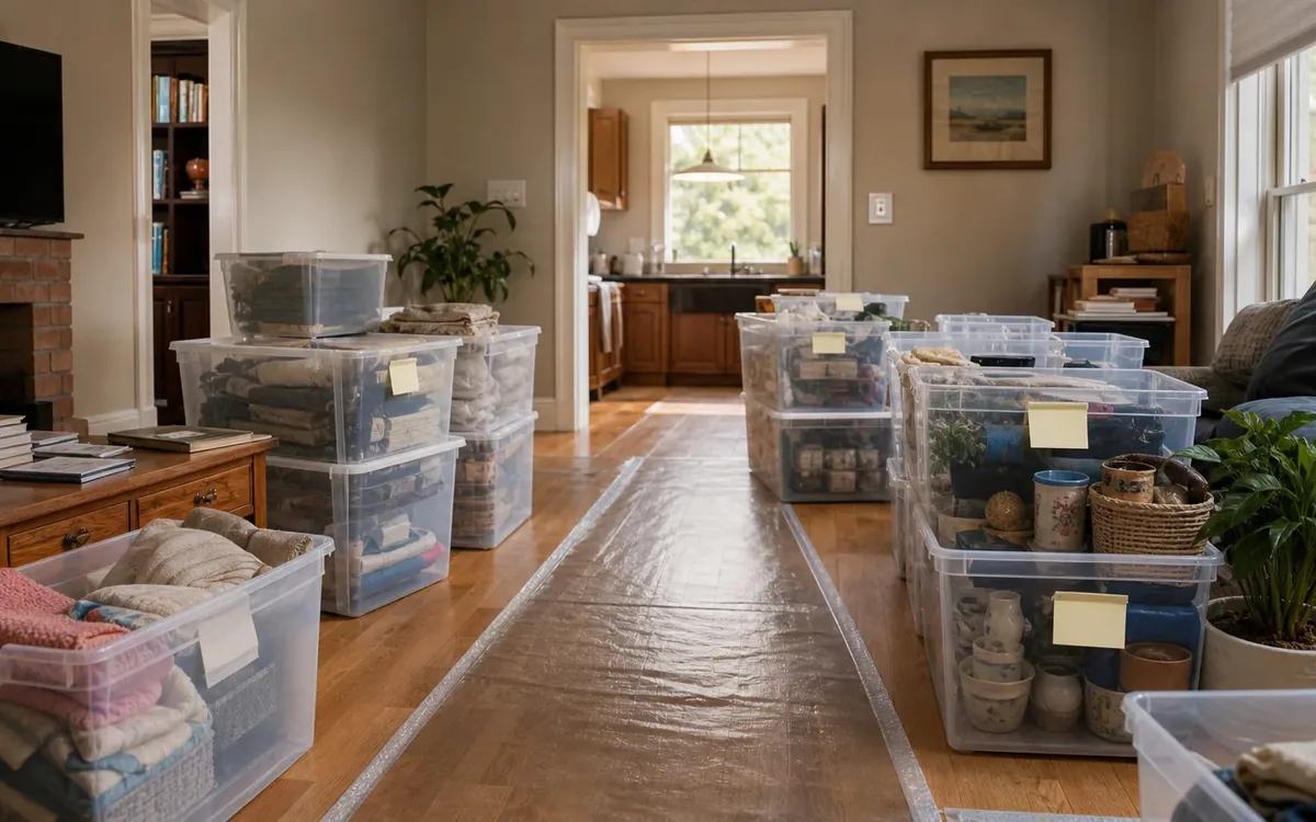 Labeled household belongings and a clear room path for what should you photograph while cleanup is underway?
