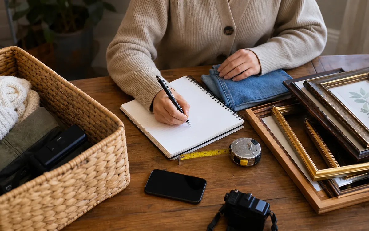 Hands organizing household items while planning what should you prepare before taking photographs?