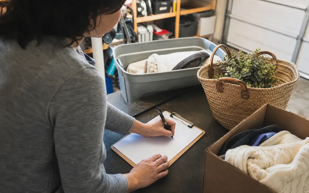 Hands organizing household items while planning how do you decide what stays in the garage?