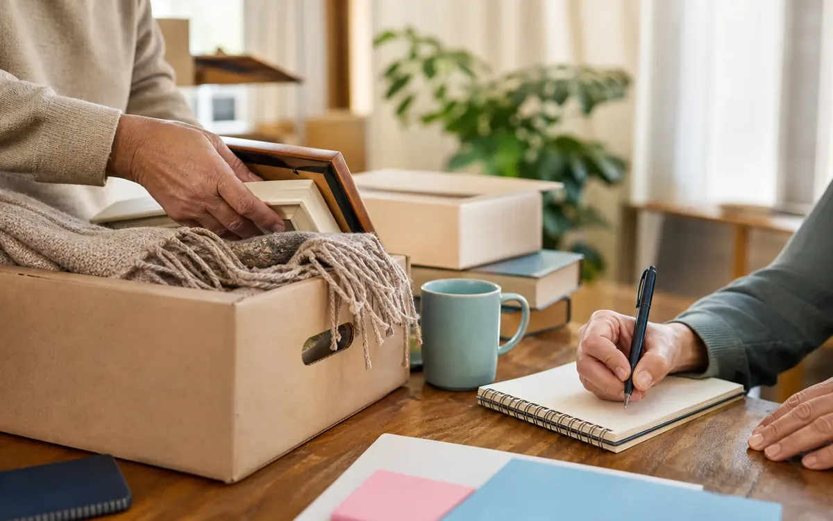 Hands organizing household items while planning what should you confirm with building management?