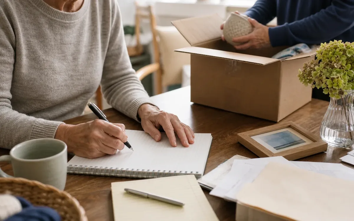 Hands organizing household items while planning build the plan backward from the inspection