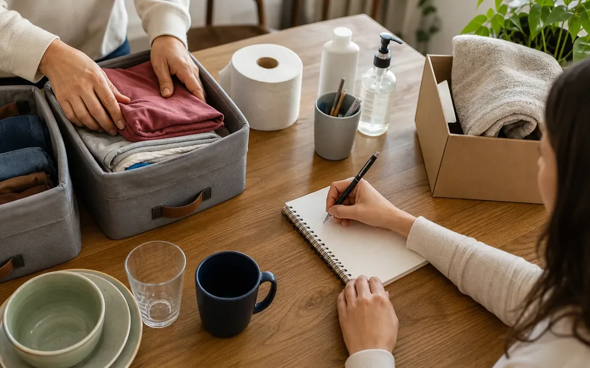 Hands organizing household items while planning build the essentials plan around household routines