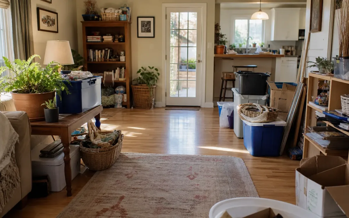 Labeled household belongings and a clear room path for how should known hazards affect the plan?