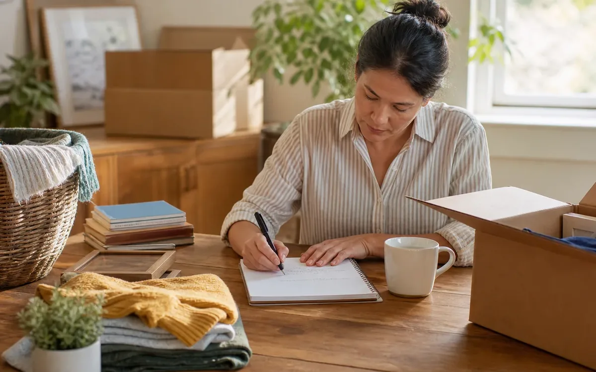 Hands organizing household items while planning build one remote property file