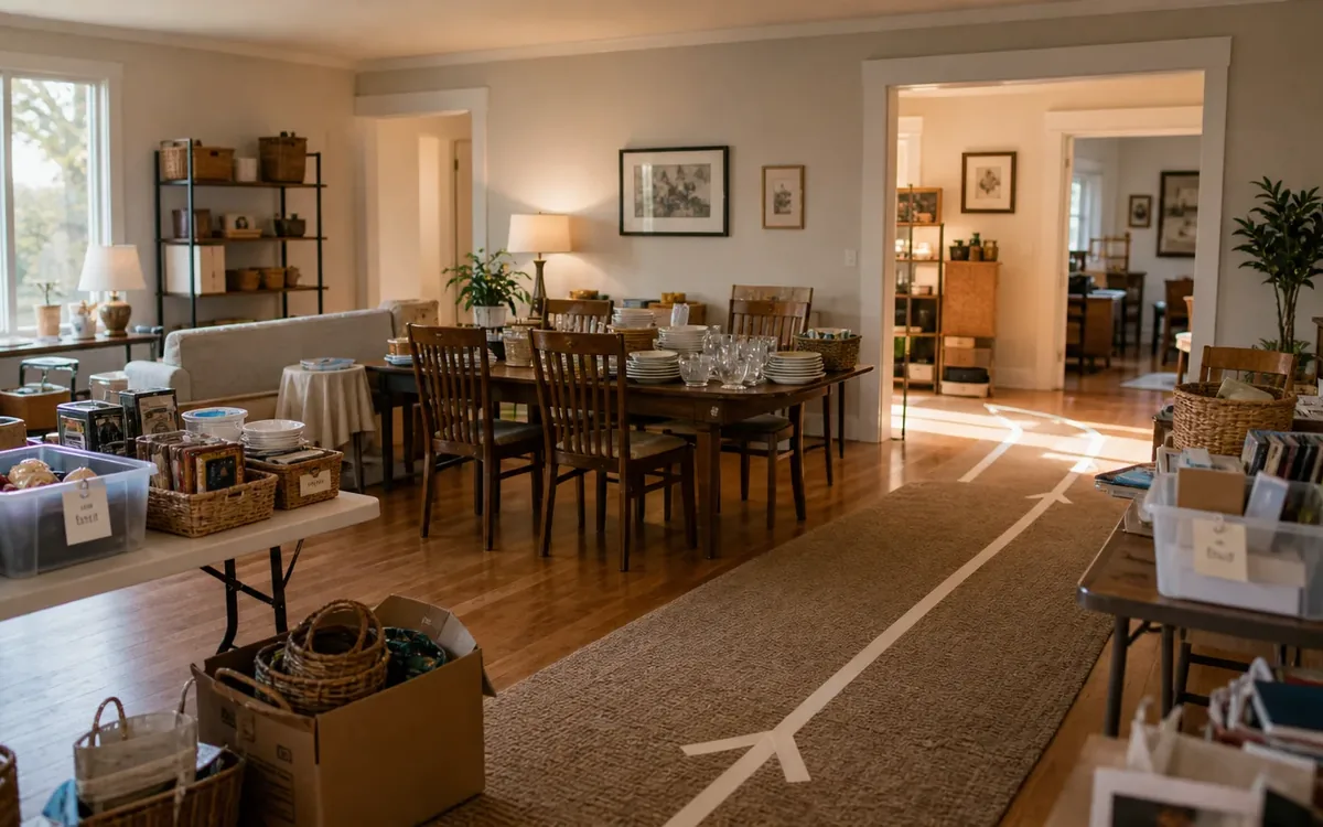 Labeled household belongings and a clear room path for build a clear buyer route through the property