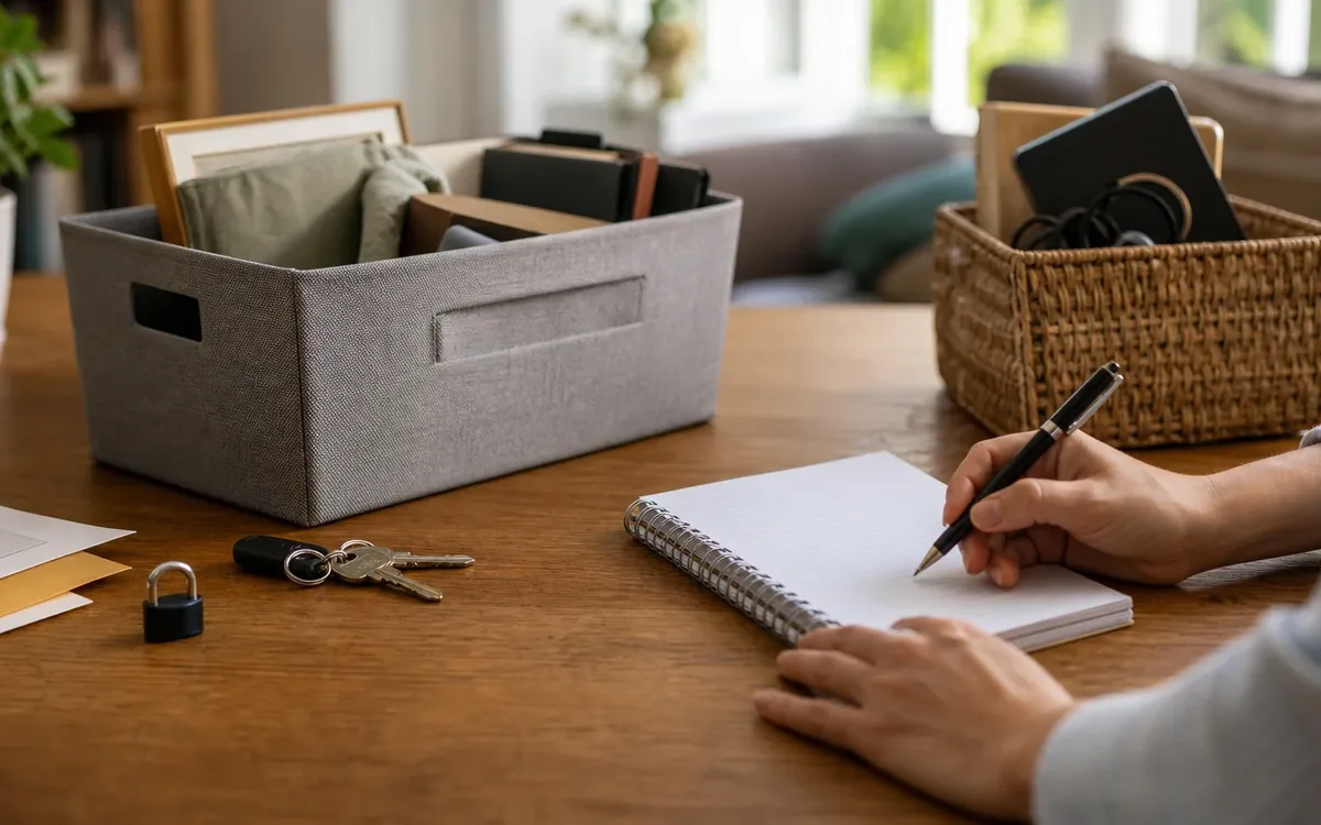 Hands organizing household items while planning how should access and security be managed?