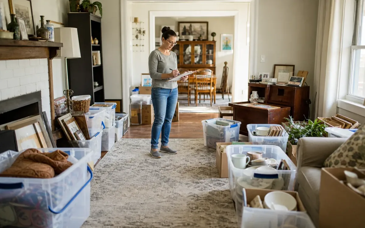 Labeled household belongings and a clear room path for how should belongings be sorted without losing control?