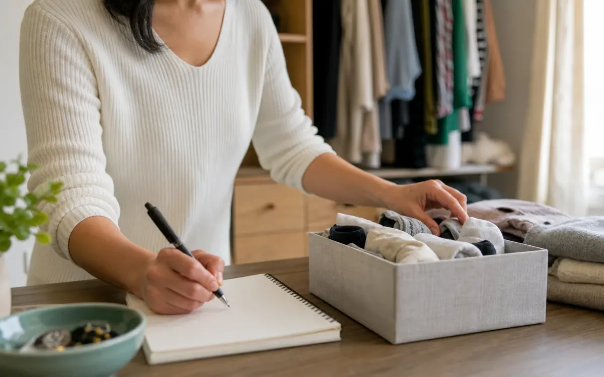 Hands organizing household items while planning start by choosing what must remain accessible