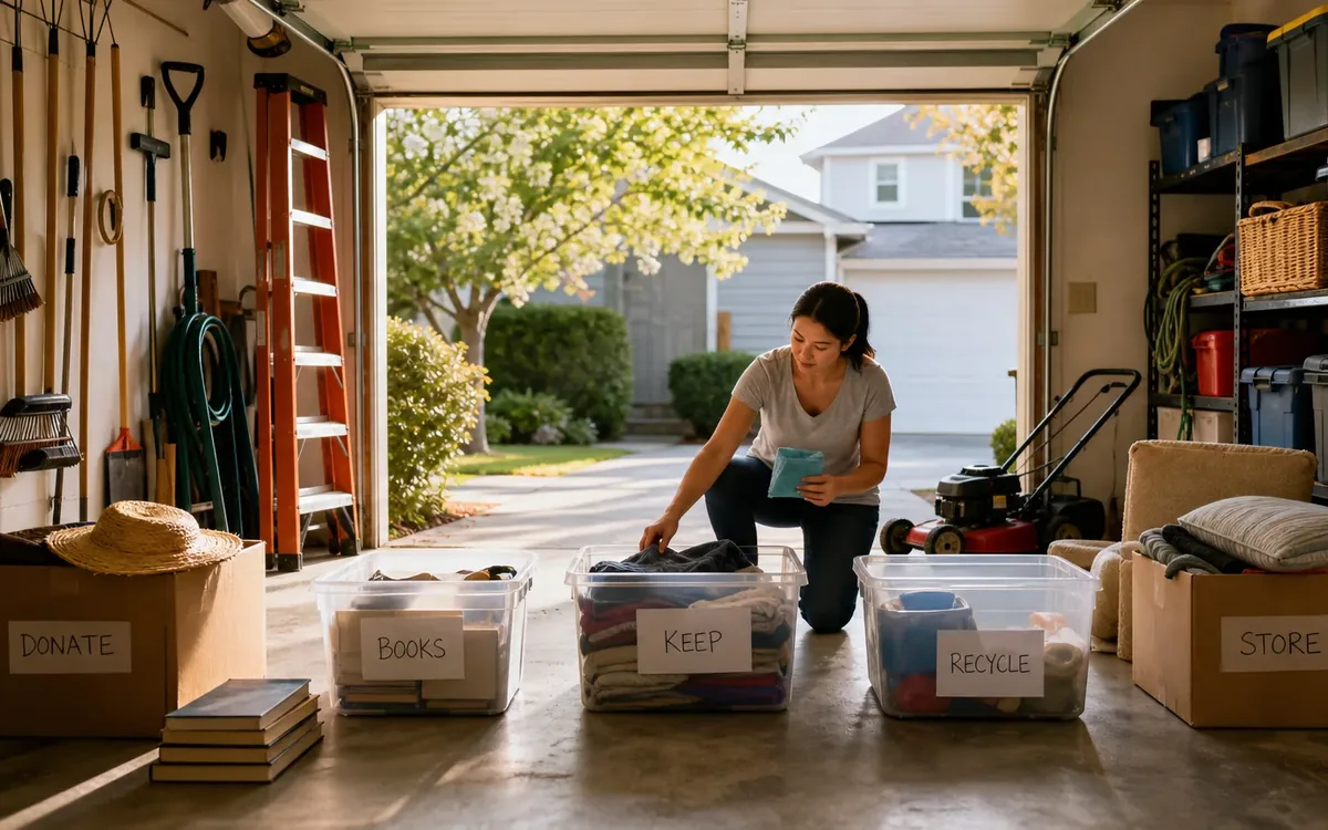 Labeled household belongings and a clear room path for use a destination-based sorting sequence