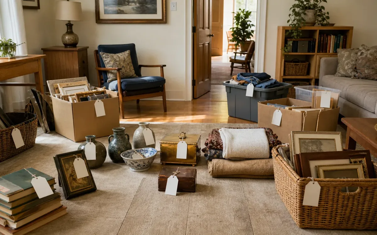 Labeled household belongings and a clear room path for which categories deserve an extra pause?