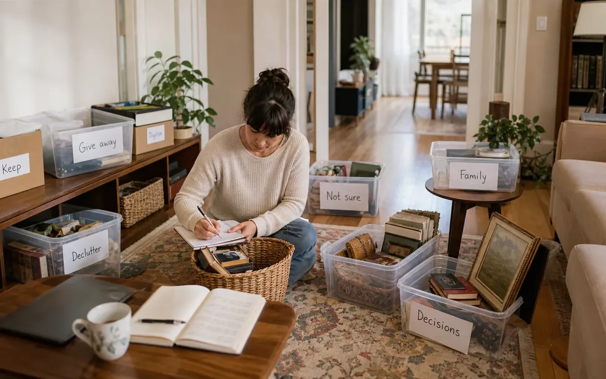 Labeled household belongings and a clear room path for collect preferences without creating a group-chat dispute