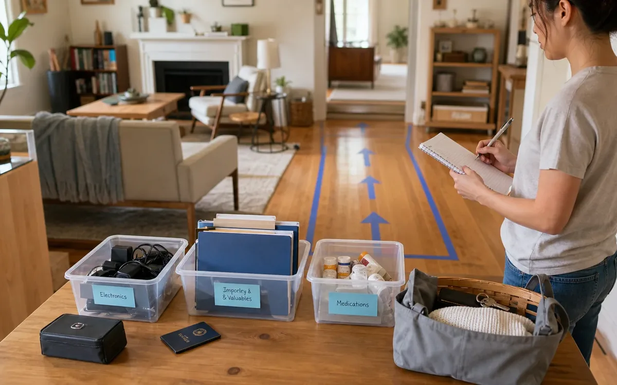 Labeled household belongings and a clear room path for how should private, valuable, or hazardous items be handled?