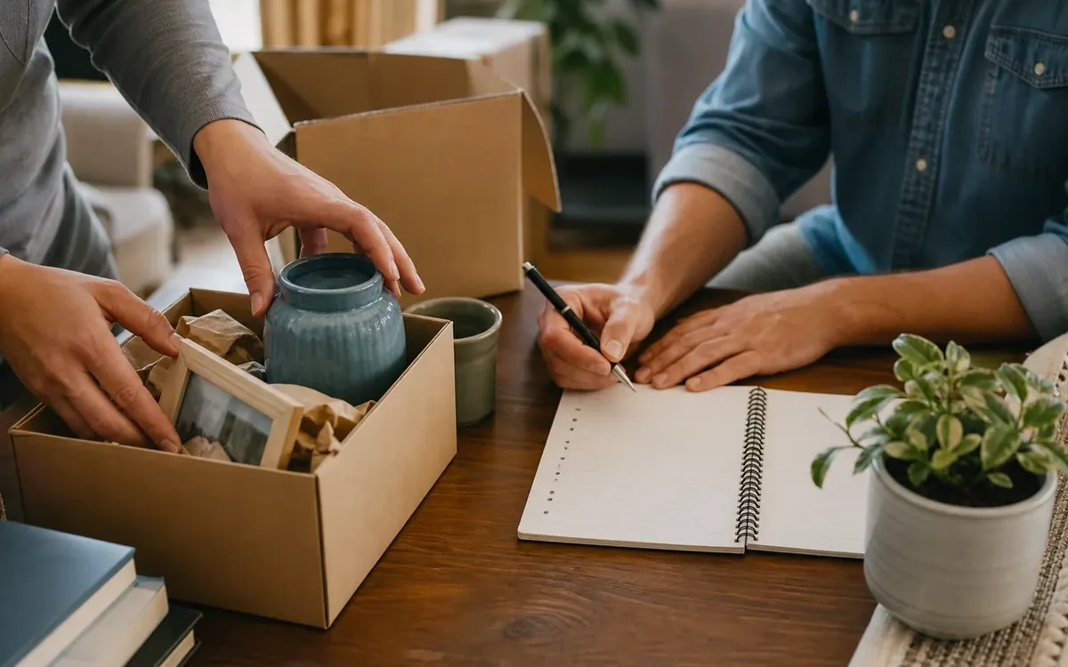 Hands organizing household items while planning who should control access to the property?