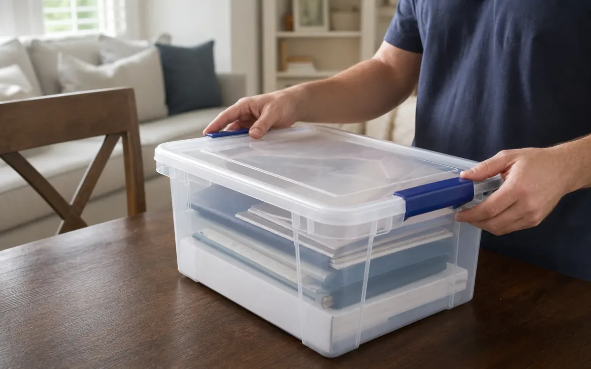 Household items arranged for the next step in how should documents and essential items be protected?